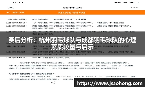 赛后分析：杭州羽毛球队与成都羽毛球队的心理素质较量与启示